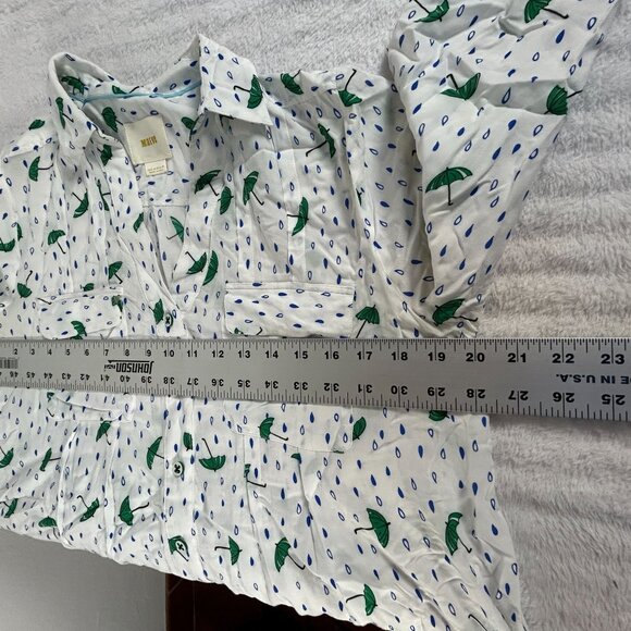 Maeve Womens White Green Umbrella Print Button-Up Long Sleeve Blouse Top Size 8 - Picture 7 of 8